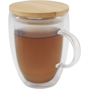 Leona üveg csésze bambusz fedéllel, 350 ml, átlátszó (bögre)